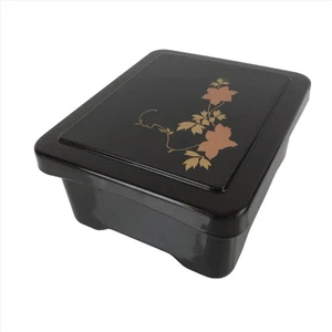 Japanese Resin Lacquer Replica Lidded Bento Lunch Box Vtg Makie Flowers L212 - Picture 1 of 10