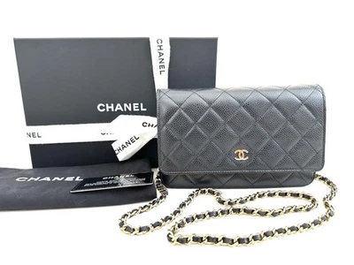 AUTH CHANEL CLASSIC BLACK CAVIAR GOLD CHAIN WALLET ON CHAIN MESSENGER BAG - Image 1 of 4