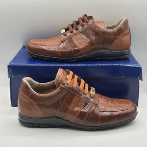 NEU David Eden Sport Herren Straußenbein Leder Sneaker Schuhe Braun Größe 9 - Bild 1 von 11