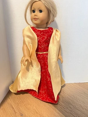 Lehenga red & gold outfit, top, skirt, scarf   made  for 18" American Girl Doll - Image 1 of 4