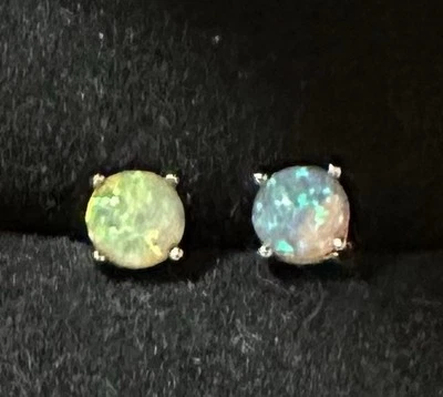 Aretes redondos multicolor amarillo rosa ópalo plata de ley 6 mm Foto 1 de 4