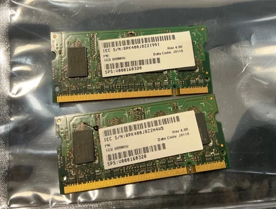 2x 1GB QIMONDA LAPTOP MEMORY RAM HYS64T128020EDL-2.5C2 2Rx16 PC2-6400S-666-12-A0 - Image 1 of 2