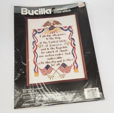 Bucilla Stamped Cross Stitch Kit Pledge of Allegiance Sealed 40485 Patriotic - Image 1 of 4