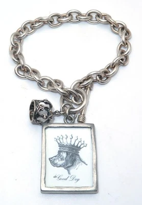 EXC 925 Sterling Silver Heavy Toggle Charm Good Dog Crown Charm Bracelet 40g - Image 1 of 4