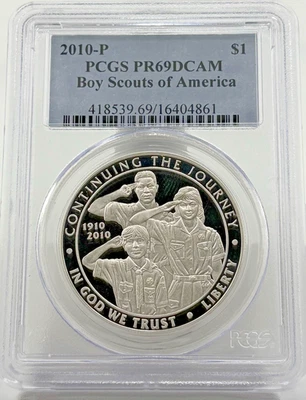 2010-P $1 Commemorative Boy Scouts Of America Silver PR69 DCAM PCGS - Image 1 of 2