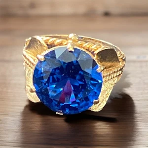 Raro! Anello dichiarazione spinello blu cobalto in oro giallo 14 kt 12 mm misura 7 Cocktail 5,1g - Foto 1 di 24