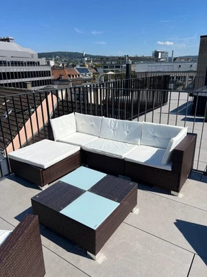 VidaXL Gartenlounge Polyrattan braun mit weißen Polstern von home24 - Bild 1 von 4