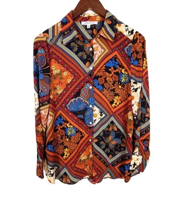 Top Rosa + Oliva Pequeño Retro Patchwork Floral Multicolor Manga Larga Con Botones Foto 1 de 4