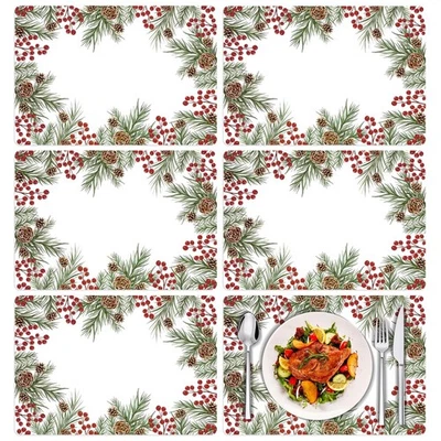 Christmas Watercolor Placemats Set of 6 Washable Vinyl Table Mats 11 x 15.7 I... - Image 1 of 4