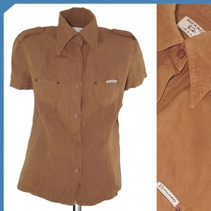 Phard Camicia Da Donna Marrone Taglia 40 In Lino Manica Corta Made In Italy Moda - Picture 1 of 16