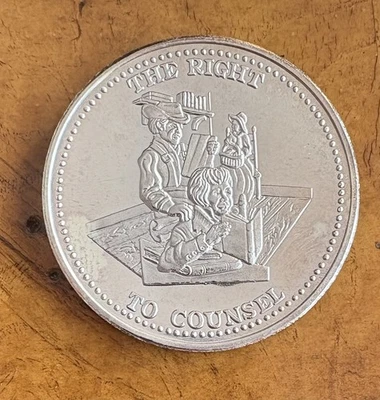 Moneda rara The Right To Counsel Johnson Matthey de 1 Troy OZ .999 redonda de plata fina Foto 1 de 2