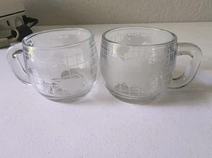 Vintage Nescafe Globe Coffee Pair Mugs Tea Cup Etched Taste Your Way Nestle - Picture 1 of 24