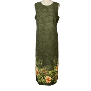 Vintage 90s Casual Corner Midi Dress Size 10 Green Tropical Animal Floral Midi - Picture 1 of 10