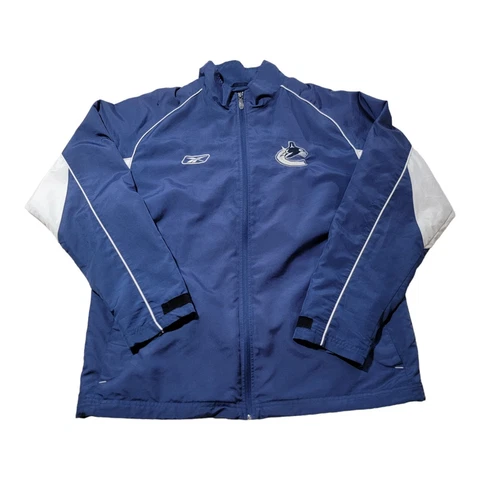 Reebok NHL Vancouver Canucks Hockey Windbreaker Jacket Size Medium Blue Cover
