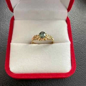 Anillo de zafiro natural de zafiro natural de oro amarillo sólido de 14 K talla 6,5 - Imagen 1 de 9