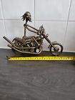 Biker ornament statue metal Motor Bike W 25cm H 19cm Nuts Bolts welding Rare 