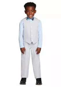 Kids Headquarters Boys Suit Gray 4-Piece Vest Shirt Pants Bow Tie - Picture 1 of 5