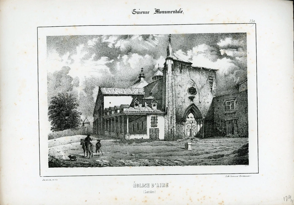 Landes : EGLISE D'AIRE. Lithographie, Guienne Monumentale, XIX°. - Photo 1/1