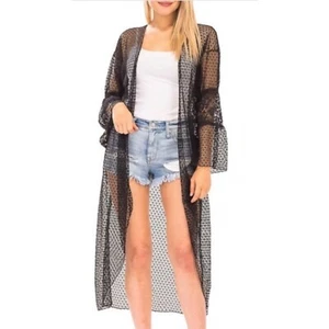 Black Long Sleeve Lace Crochet Sheer Kimono / Coverup / Cardigan - Picture 1 of 4