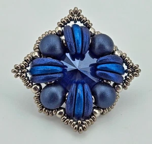 Fingerring Ring Blau Silber Gr 56 Swarovski Element Unika Handmade Damen Schmuck - Bild 1 von 10