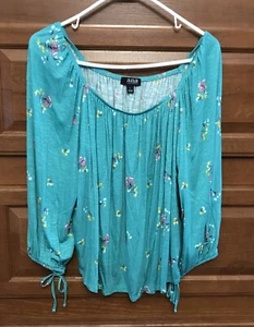 NWT ana A New Approach green floral peasant top blouse shirt Sz LARGE new 759 - Picture 1 of 6