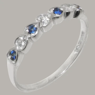 Solid 9ct White Gold Natural Diamond & Sapphire Womens Eternity Ring - Image 1 of 4