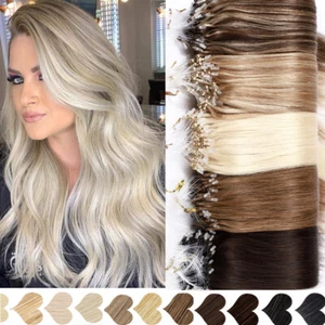 200PCS THICK 100% Remy Human Hair Extensions Micro Loop Ring Bead 16 18 20 22 in - Picture 1 of 35