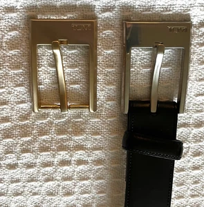 TUMI Men's Black Leather Belt w/Silver & Gold Buckles 50/125 Dress or Casual - Picture 1 of 7