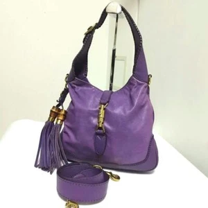 Gucci New Jackie Bamboo Women's Shoulder Bag Hobo Handbag Leather Purple Used - Picture 1 of 10