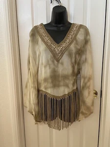 Beautiful Fringe V Neck Blouse - Picture 1 of 7