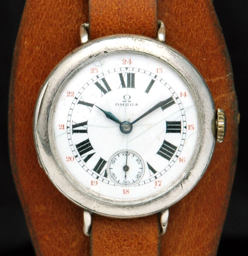 OMEGA Militar Primeira Guerra Mundial Oficial Britânico RELÓGIO 24HR Mostrador Prata TRENCH 1910s Guerra RARO - Imagem 1 de 4