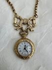 Vintage 1928 Brand Victorian Gold Tone Bow Pendant Watch Necklace 26 In