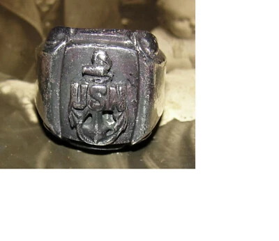 Antiqued Sterling Silver World War II 2 United States Navy Ring Alberto Juan - Image 1 of 4