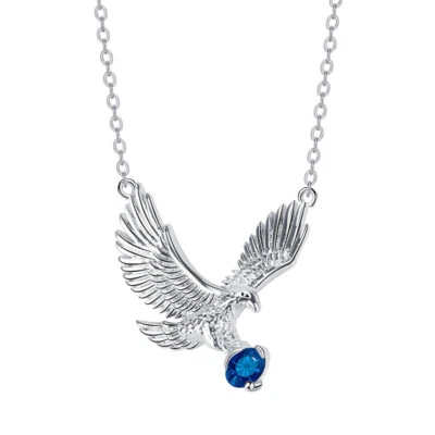 European Women Flying Eagle Pendant Necklace Chain Blue CZ Jewelry Silver Plated - Image 1 of 4