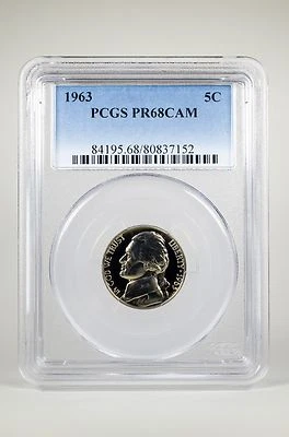 PR68CAM TONED 1963 CAMEO JEFFERSON NICKEL PCGS GRADED 5C PROOF VERY RARE COIN - Image 1 of 2