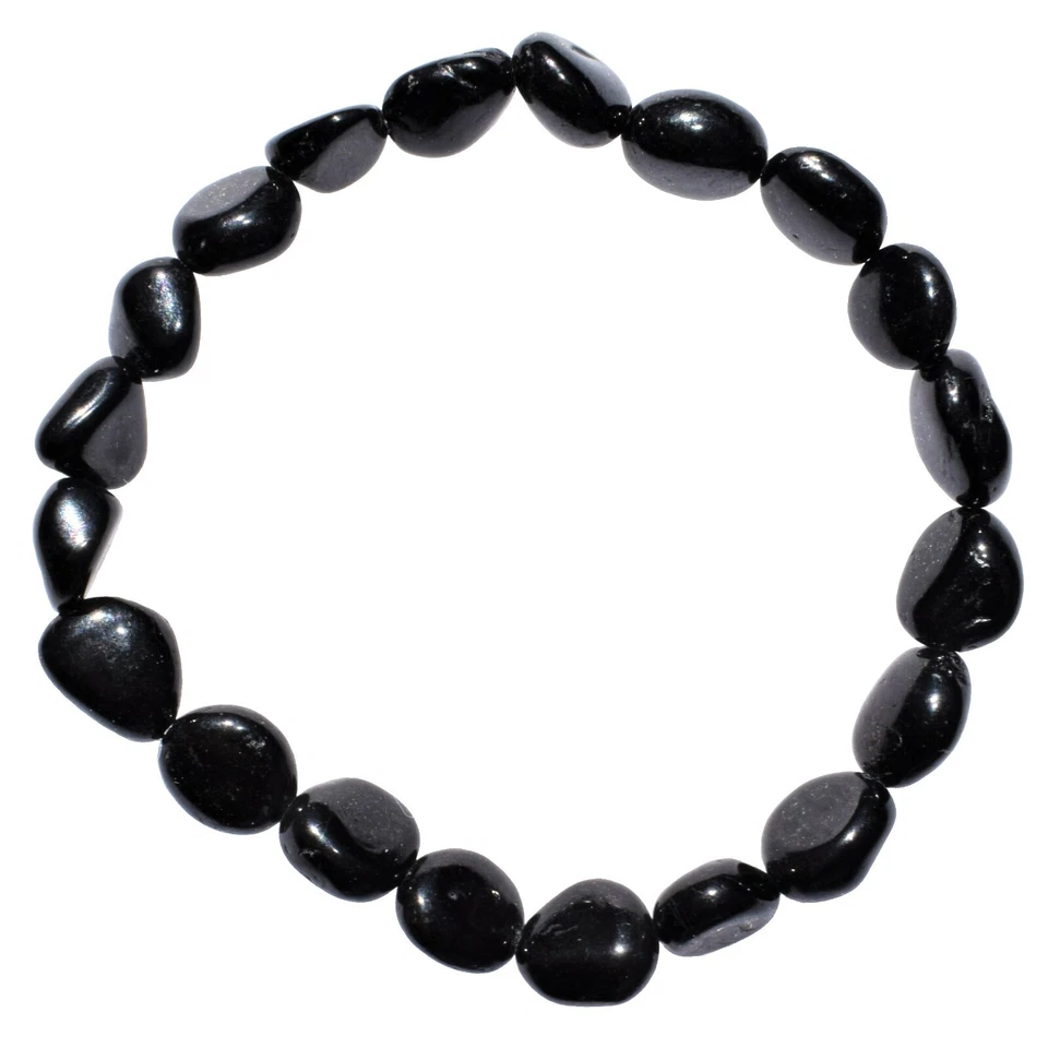 Charged Black Tourmaline Crystal Bracelet Tumble Polished Stretchy Energy Reik..