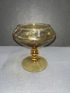 Empoli Italy Art Glass Amber Diamond Optic Compote  6”T 5.5” W - Picture 1 of 7