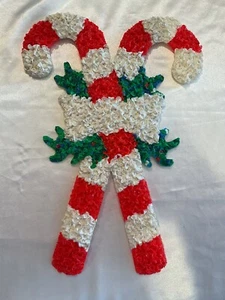 Vintage HTF Melted Plastic Popcorn Wall Window Decoration Candy Cane Christmas - Picture 1 of 8