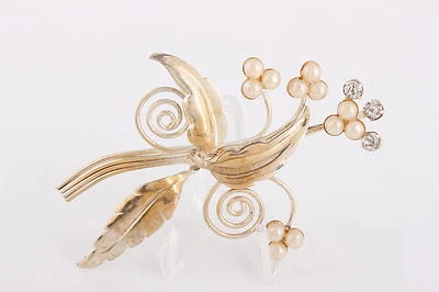 Broche de moda hojas flores de perlas de imitación piedra transparente 5354 Foto 1 de 2
