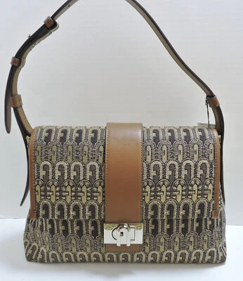 Bolso de Hombro Furla Charlotte Toni Jacquard Cuero Lona Nuevo con Etiquetas Foto 1 de 4