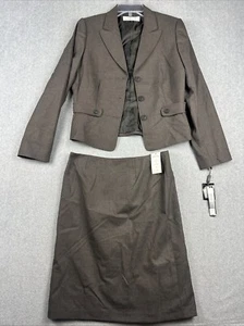 Tahari Skirt Suit 2 Pc Size 8 Olive Brown Red 3 Button Office Career NWT $280 - Picture 1 of 15