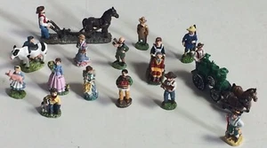 Vintage 99'IRS China bemalte Bleifiguren Bauer Traktor Pferde Frauen Kinder 15 Teile - Bild 1 von 9