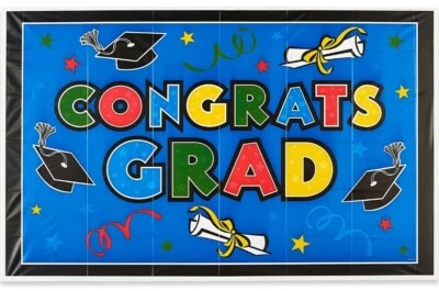 Letrero de fiesta gigante American Greetings Congrats Grad, multicolor ~ pancarta 6,5' x 4' Foto 1 de 2