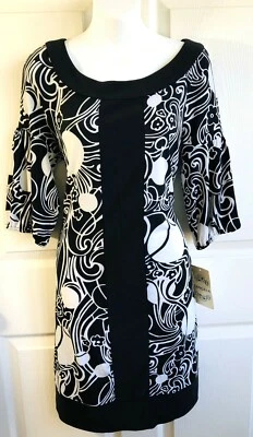 SANGRIA Vestido Mujer Talla 8 Blanco y Negro Vestido Confort NUEVO (ln82) Foto 1 de 4