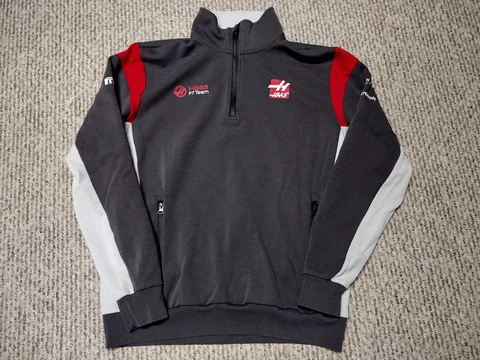 Racing Crew Haas F1 Quarter Zip Team Sweatshirt Medium Gray White Mens L Cover