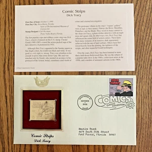 Tiras cómicas Dick Tracy (edición del primer día de 1995) + réplica de prueba de placa de oro de 22kt - Imagen 1 de 4