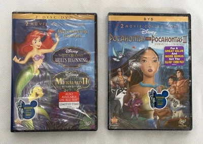 New Sealed Disney Movie Lot: Pocahontas 1&2 Little Mermaid 2 & Ariel’s Beginning - Image 1 of 4