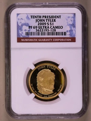 2009-S John Tyler Presidential Dollar NGC PF69 Ultra Cameo ***RARE ORIGINAL*** - Image 1 of 4