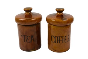Vtg MCM CERAMIC KITCHEN CANISTER SET 2 BY HOLIDAY DESIGNS MUSHROOM TOP NUTMEG 9" - Picture 1 of 6