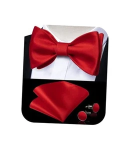  Bow Ties for Men Self Tie Bow Tie and Pocket Square Set Adjustable Solid Red - Picture 1 of 7